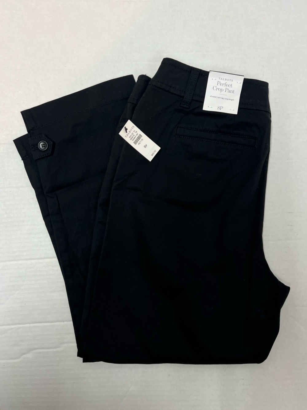 NWT $90 Talbots 8P Petite Black Perfect Crop Pant Cotton Stretch Slim Leg